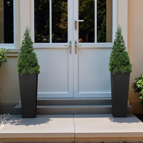 Flamaker 23" Tall Plastic Planters with Drainage Holes Front Porch Set of 2 - color: Black, size: 23"