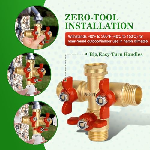 3 Way Hose Splitter, Solid Brass High Volume 3 Way Hose Splitter Valve with Metal Handle, Heavy Duty High Flow Spigot Splitter with Shut off Valve, 3/4 Inch Garden Tap Splitter - style: 3 way hose splitter