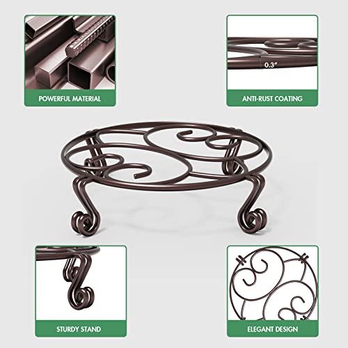 Yimobra Original Patented Plant Stand for Flower Pot Heavy Duty Potted Holder Indoor Outdoor, Metal Rustproof Iron Garden Container Round Supports Rack for Planter, Brown, 11.8 Inches - color: Brown, size: 11.8 x 3.1 inches