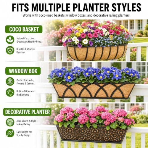 2 Pack Adjustable Window Box Brackets Heavy Duty Railing Planter Box Holder