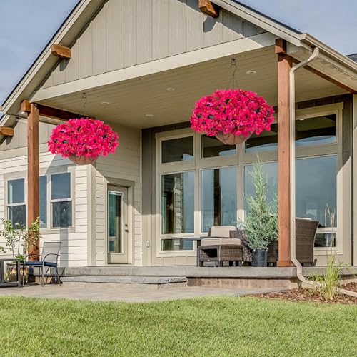 Artificial Fake Hanging Flowers Plants Basket for Outdoors Fall Decoration, Faux Silk Bougainvillea Flowers in Planter UV Resistant Realistic for Outside Porch Patio Garden Yard Home, Hotpink - color: Hotpink