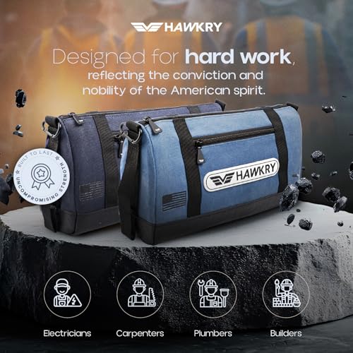 HAWKRY Heavy Duty Canvas Tool Bag Set of 2 – Waterproof Canvas Zipper Pouch, Garden Tool Bag, Construction Bags Heavy Duty, Small Zipper Pouch, Motorcycle Tool, Multipurpose Fishing Bag - color: Blue, White Blue