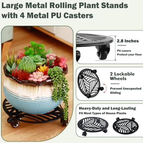 3 Packs Large Metal Plant Caddy with Wheels 12/13/13.6 inches Heavy-Duty Iron Rolling Plant Stand with Casters Indoor Outdoor Wheeled Plant Roller Base Pot Movers Plant Dolly Coaster Trolley Black - size: 12"/ 13"/ 13.6"