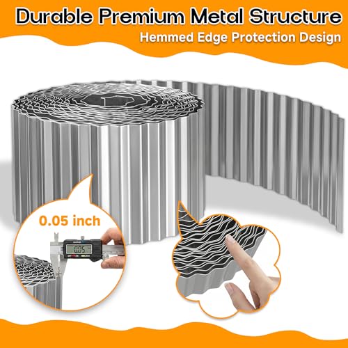 MTART Metal Garden Edging for Landscaping, Sturdy Corrugated Edging Border for DIY Flower Bed, Lawn and Landscape Edging (Silver, 6"×40Ft)