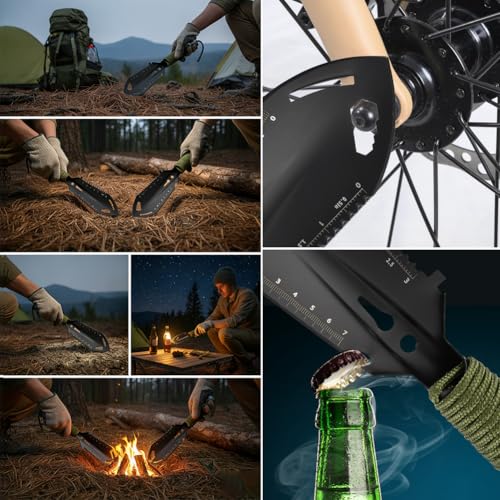 9‑in‑1 Mini Camping Shovel, Ultralight Backpacking Trowel Multitool - color: black