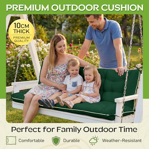 Oxford Fabric Swing Cushions with Backrest & Tie Straps for Patio Bench - color: Green