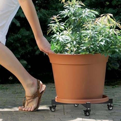 Plant Caddy With Wheels, Adjustable 14in to 21inch Heavy Duty Rolling Plant Dolly, Metal Plant Stand With 4 Lockable Caster Wheels, For Indoor Outdoor Pots Planter, Holds Up to 500 Lbs, Moving Dolly - color: Black, size: 14in - 21in