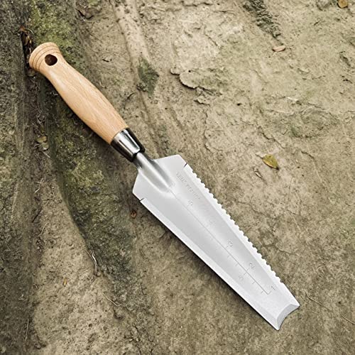 SUMIO 13.3" Alloy Steel Weeding Transplanter, Hori Hori Knife, Digging Trowel with Serrated Edge, Garden Root Cutter, and Dandelion Trowel for Propagation and Transplanting