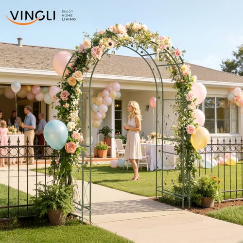 VINGLI Garden Arbor, Arch for Wedding Ceremony Party, Christmas Garden Decor Steel Garden Trellis for Plant Climbing, Pergola for Garden, Backyard, Lawn (Arch Top, Olive Green) - style: Arch Top, Olive Green