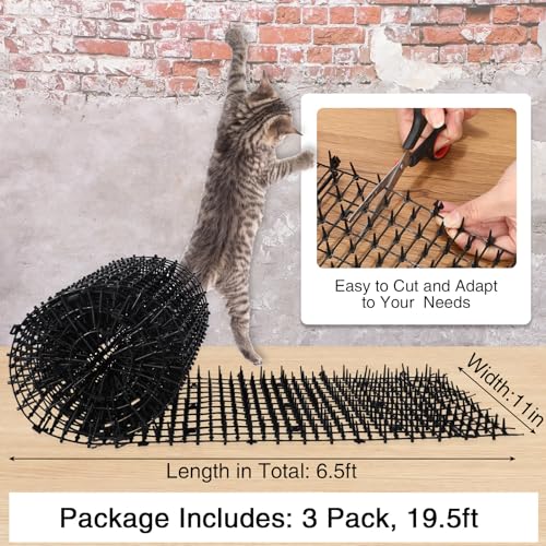 Abbylike 3 Pack 6.5 ft Cat Repellent Mat with Soft Spikes, Black - color: Black