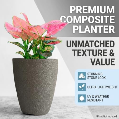 10 inch Garden Planter Lightweight Indoor Outdoor Pots with Drainage Hole for Potted Plants Flowers Greenery, Set of 2 (Speckled Grey) - color: Speckled Grey