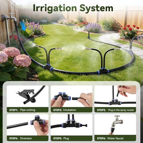 100FT High-Flow Irrigation System for Garden, 12mm Main Tubing, 60 Nozzles - size: 100Ft
