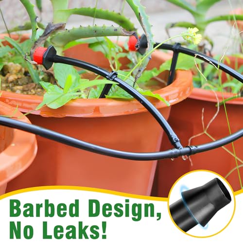 220-Piece Drip Irrigation Fittings Kit for 1/4" Tubing, Complete Set of Drip Barbed Connectors (Nozzle, Micro Dripper, Nozzle Tee, Single Barb, Coupling, Tee, Elbow, Valve, Plug, Cross, Stake) - size: 1/4" Fittings with Box-220P