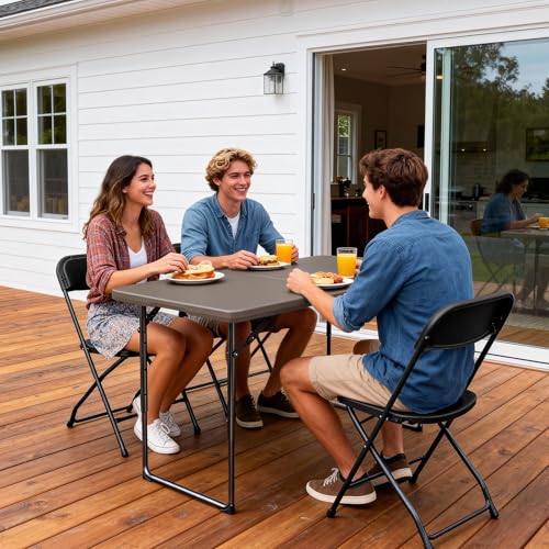 Folding Table, 4FT Foldable Picnic Table with Adjustable Height, Heavy Duty Fold-in-Half Portable Table for Weddings, Camping, RV Travel, Parties, BBQs, and Indoor Use, Easy to Fold and Store, Khaki - color: Khaki, size: 4FT
