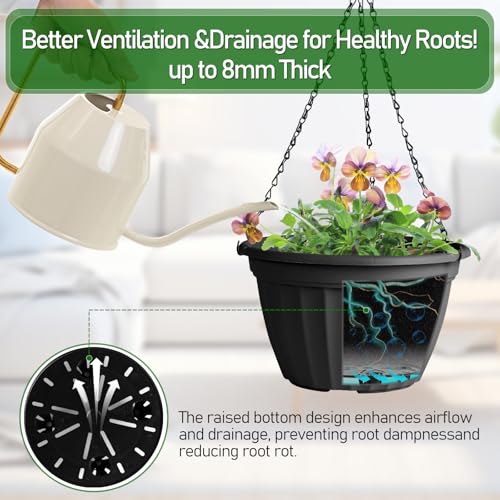 FGstyle 6 Pack 8 Inch Hanging Planters,Hanging Baskets for Plants Outdoor - color: Black, size: 8 inch-6 pack