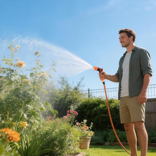 Besiter Garden Hose Nozzle Sprayer High Pressure Water Hose Nozzle with 4 Patterns with Adjustable Spray for Car Washing, Garden Watering, Patio Cleaning and Pets (Orange) - color: Lightorange