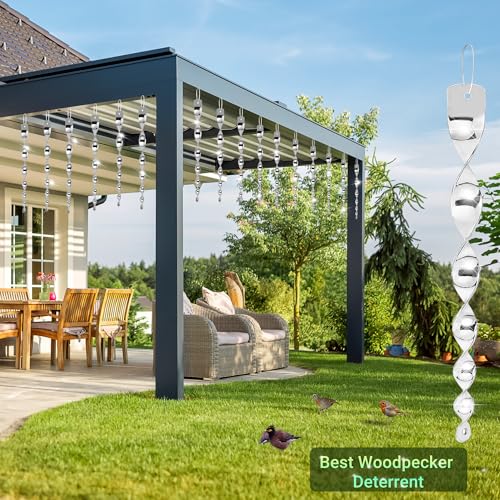 12Pcs Woodpecker Deterrent for House, Wind Driven Rotation Bird Scare Rods, Silver Bird Reflectors to Keep Birds, Woodpeckers, Pigeons Away from House, Outdoor Garden, Patio and Yard - color: 12pcs Silver