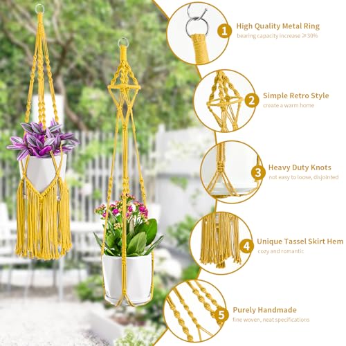 SFENNGPET Macrame Plant Hangers, 6Pack Hanging Planters for Indoor Plants - color: Yellow
