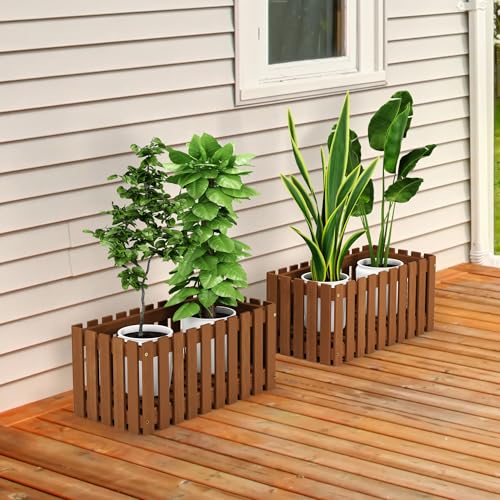 Furinno TIOMAN Planter Box, Hardwood Slat Style Flower Box, Rectangular Garden Box, in Teak Oil, Indoor, Outdoor, Patio, Garden, Balcony, Light Wood - size: 12 x 24.8 x 12