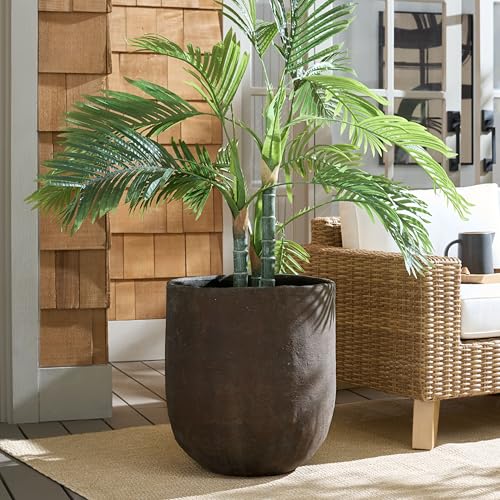 SAFAVIEH Outdoor - Cana Large Planter Pot with Drainage - Brown Cement & Bamboo - Weather Resistant - Ideal for Patio, Garden, Backyard, 19.3" Wx 19.3" D x 21.3" H (PAT1405A) - color: Brown