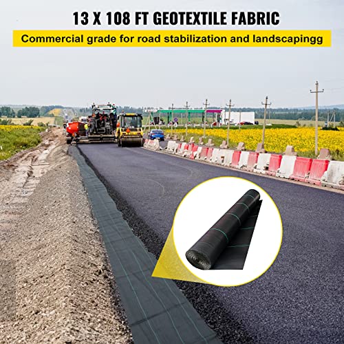 Happybuy 13ft x 108ft Driveway Fabric, 5oz Heavy Duty Weed Barrier Fabric - size: 13FTx108FT-5OZ