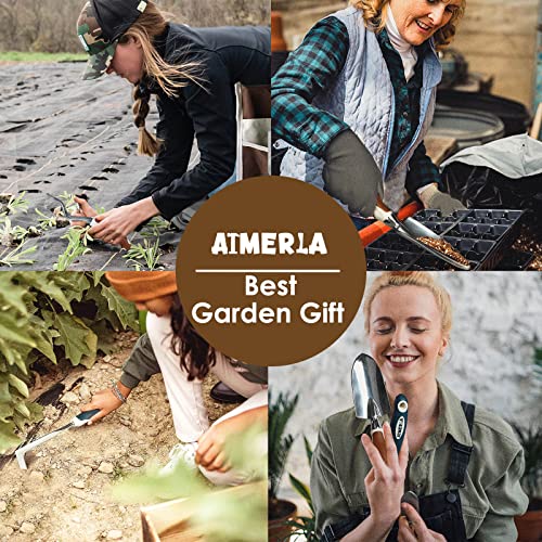 Aimerla Gardening Tools Set of 9 Heavy Duty Garden Tools with Non-Slip Rubber Grip with Large Garden Bag for Tools Durable Hand Tools for Gardening, Weeding,Gardening Gifts for Women,Men - style: Brown