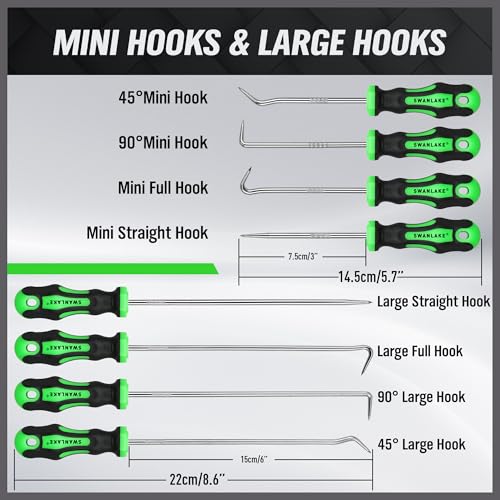 8-Piece Mini Hook and Pick Set, 4PCS 8.6'' & 4PCS 5.7'' Precision Automotive Picks Tools Set for Car Auto Oil Seal, Mechanic Picking Kit, Puller Remover Tools - color: 8-piece Short & Sliver Hook