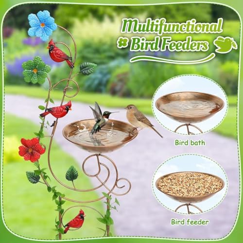 Metal Bird Bath with Trellis for Outside, 57” Height Birdbaths & Supports, Small Garden Decorative Trellises for Climbing Flowers Outdoor (Redbird) - style: Redbird
