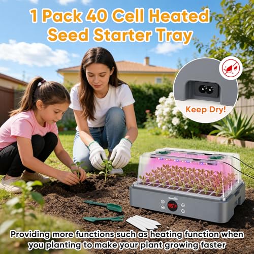 BlumWay 40-Cell Seed Starter Tray with Grow Light, Temperature Display