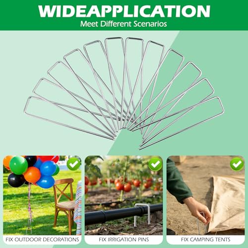 100 Pack Landscape Staples and 100 Pack Gaskets,11 Gauge 12" Galvanized Steel Garden Staples with Black Pads Turf Staples for Weed Barrier Grass - size: 12 in