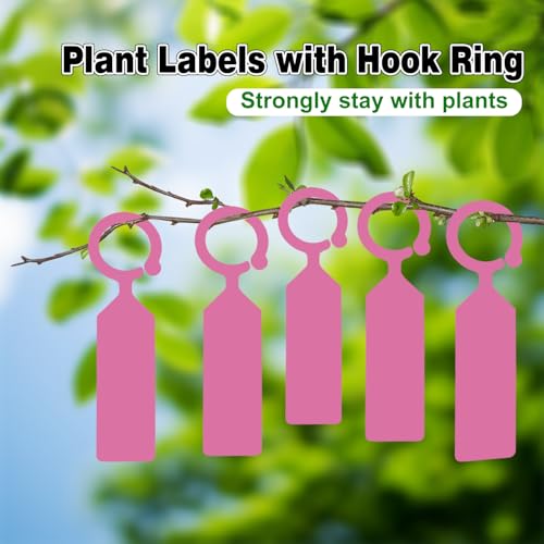 Plant Labels Yuanling 100Pcs Plastic Waterproof Plant Tree Tags Nursery Garden Markers for Indoor Outdoor Gardening Plants Vegetables Flowers Potted (Pink Color with 1 Marker Pen) - color: Pink