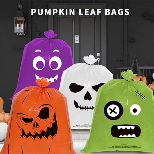 L7HWDP 4 Pcs Halloween Pumpkin Leaf Bags with Twist Ties, Fall Yard Leaf Trash Bags Halloween Goodie Bags Outdoor Party Favors Decorations