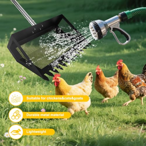 Chicken Poop Scooper Rake, 2-in-1 304 Stainless Steel 15 Inch Scoop - color: Black