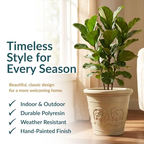 Sunnydaze Arabella 16'' Plastic Planter Pot for Plants, Beige - color: Beige, size: 16 in