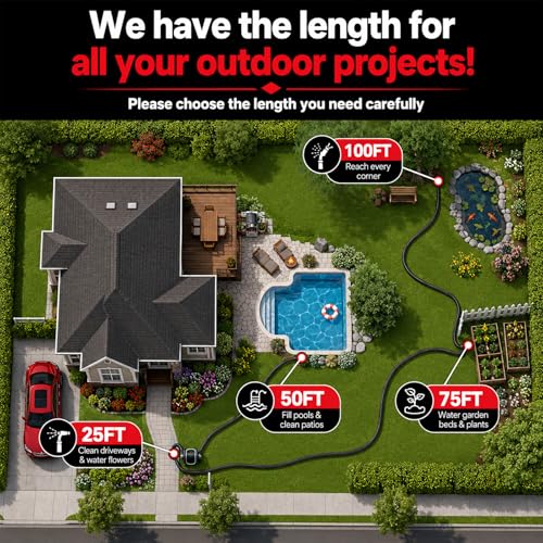 Garden Hose 50 ft x 5/8", NON-EXPANDABLE Heavy Duty Premium Flexible Hose - color: Red, size: 50ft