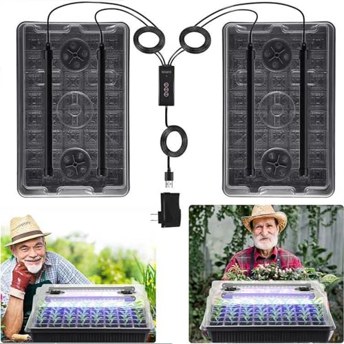 Seed Starter Tray with Grow Light, 2 Packs 80 Cells Seed Starting Kit, Reusable Seedling Starter Trays with Humidity Dome, Plant Germination Trays for Indoor Seed Starter Kit, Black - color: Black