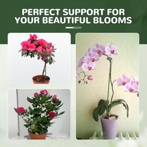 15-Pack Small Plant Stakes with Movable Clips, Adjustable Orchid Stakes and Clips in 3 Heights for Potted Plants, Bulb Flowers and Light-Duty Single Stem Support 