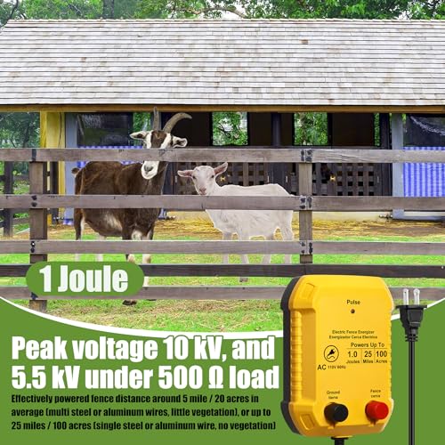 MorningRo Electric Fence Charger Kit 1J 25 Mile 250ft Wire 50 Insulators - style: 1 Joule