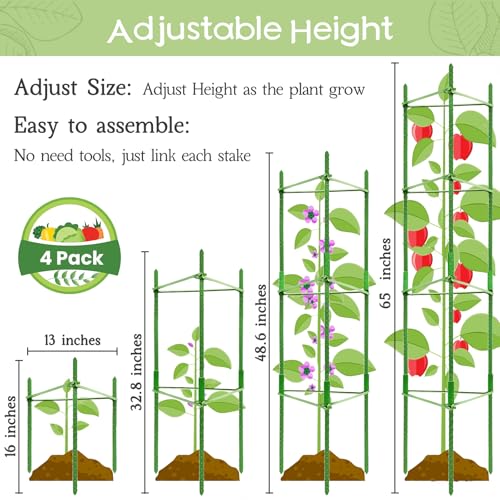 Legigo 4 Pack Tomato Cage for Garden, Up to 63Inch Sturdy Tomato Trellis - color: Green 4 Pack, size: 63 Inches