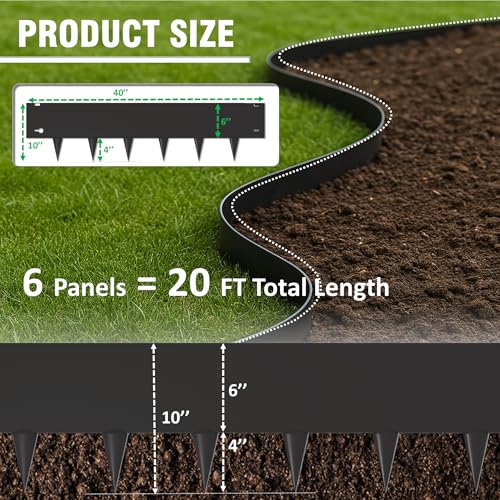 40"x10" Metal Landscape Edging, 6-Pack (20ft Total) – Rustproof Galvanized Steel Garden Border, Lawn & Flower Bed Edging, Decorative Hammer-in Outdoor Landscaping Border for Yard, Pathways & Driveways - color: Black, size: 6 Pack ( 40 x 10IN )