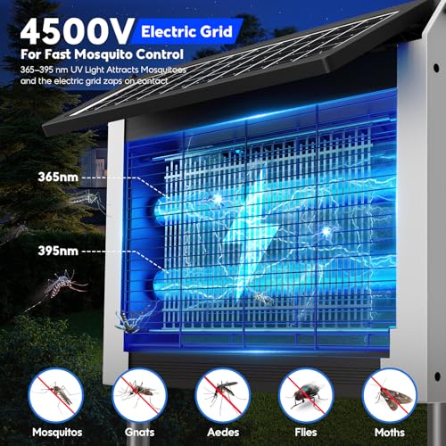 Solar Bug Zapper Outdoor, 4500V Mosquito Zapper with Dual Solar Panels - color: White