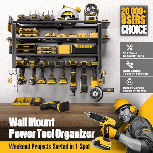 Spampur 420LB Capacity Power Tool Organizer with Charging Station & 6 Outlets | Quick Assembly 4-Layer Heavy Duty Rack for Drills & Batteries | Ultimate Garage Storage & Christmas Gift for Men - size: 4 shelves 8 slots (single) with power strip