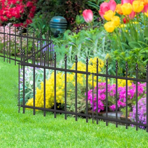 Decorative Metal Garden Fence 18" x 10', Small Fence Border with Stakes - size: 18″H x 10ft(5 Panels)