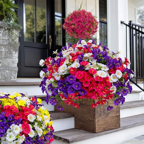 AXYLEX Artificial Morning Glory Outdoor, 16 Bundles Fake Flowers (Multi) - color: Multi16pcs - White+red Pink+purple