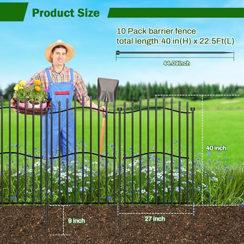 No Dig Garden Fence 40" H x 22.5'L Decorative Yard Dog Outdoor Panels - size: 40 in(H) X 22.5 ft(L)