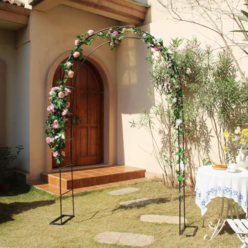 Black Metal Garden Arbor,7.9Ft H x4.6Ft W,Easy Assembly Arch for Climbing Plants & Wedding Decor - color: Black - Garden Arch 002