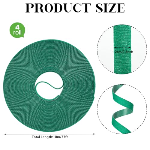 4 Roll Plant Tape Garden Ties, 131 Ft Green Plant Ties for Climbing Plants, 1/2" Adjustable Twist Ties for Plants Support, Reusable Nylon Gardening Tape for Growing, Home, Office - size: 4 Roll,131Ft