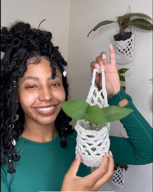 3 Packs Macrame Wall Plant Hanger for 4 in, Small Hanging Plant Basket - color: Beige X 3pc