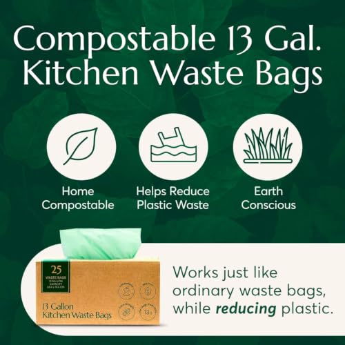 Cleanomic Compostable* 13 Gallon Waste Bags with Drawstring (3 Pack, 75 Count), BPI Certified For Kitchen Compost - size: 25 Count (Pack of 3)