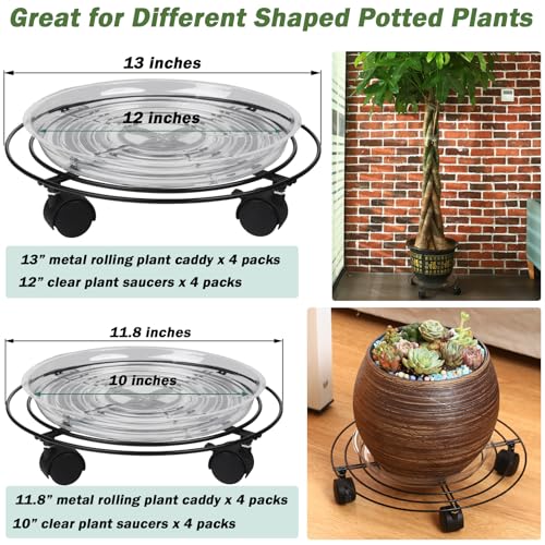 8 Packs Large Metal Plant Caddy with Wheels 13" and 11.8" Heavy-Duty Wrought Iron Rolling Plant Stands with Casters Plant Dolly Plant Roller Base Indoor and Outdoor Plant Pot Movers Planter Rollers - color: Black